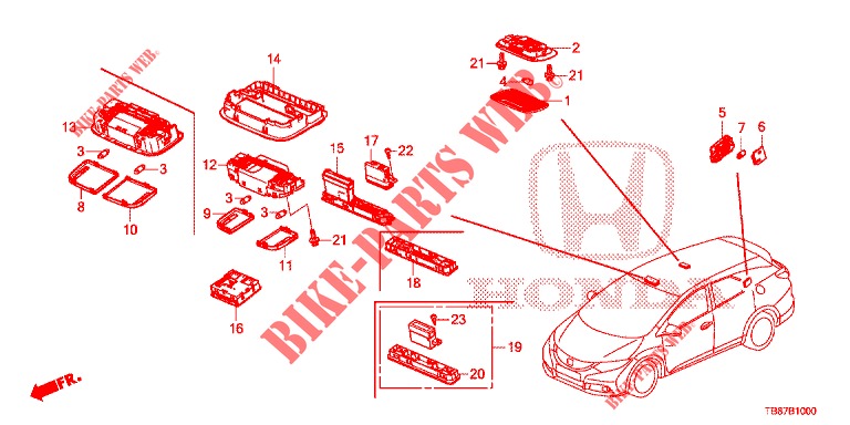 PLAFONNIER pour Honda CIVIC TOURER DIESEL 1.6 S 5 Portes 6 vitesses manuelles 2014