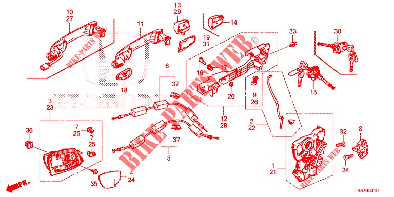 SERRURES DE PORTE AVANT/POIGNEE EXTERNE pour Honda CIVIC TOURER DIESEL 1.6 S 5 Portes 6 vitesses manuelles 2014