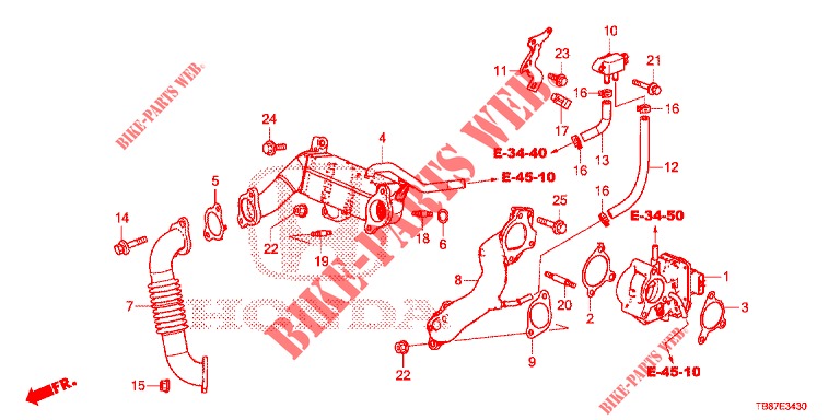 SOUPAPE RECIRC. GAZ ECHAPP. BOUCLE BASSE PRESSION (DIESEL) pour Honda CIVIC TOURER DIESEL 1.6 S 5 Portes 6 vitesses manuelles 2014