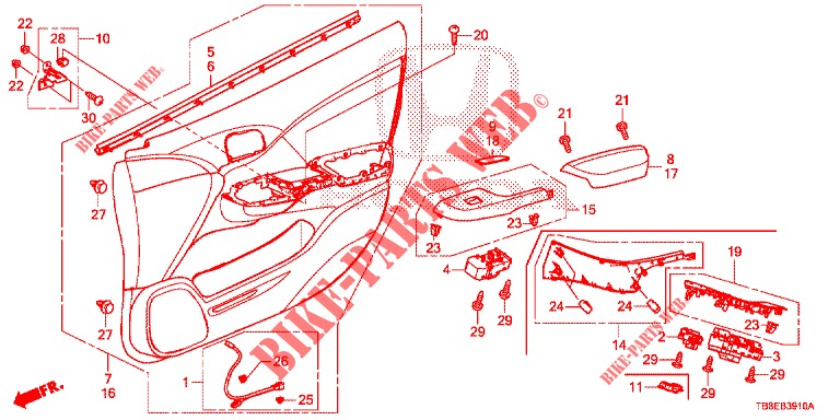 GARNITURE DE PORTE AVANT (LH) pour Honda CIVIC TOURER DIESEL 1.6 S 5 Portes 6 vitesses manuelles 2015