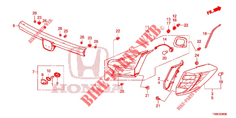 FEU ARRIERE/FEU D'IMMATRICULATION pour Honda CIVIC TOURER 1.8 EXECUTIVE 5 Portes 6 vitesses manuelles 2015