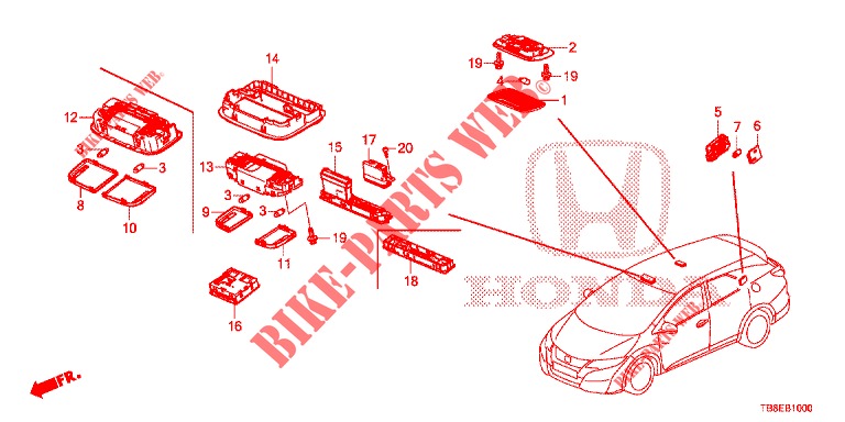 PLAFONNIER pour Honda CIVIC TOURER 1.8 EXECUTIVE 5 Portes 6 vitesses manuelles 2015