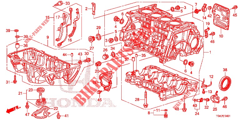 BLOC CYLINDRES/CARTER D'HUILE (2.0L) pour Honda CR-V 2.0 COMFORT 5 Portes 6 vitesses manuelles 2013