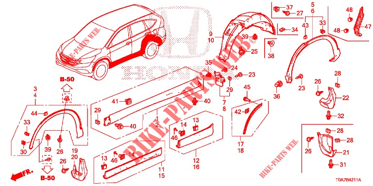 GARNITURE DE LONGRINE LATERALE/PROTECTION pour Honda CR-V 2.0 EXCLUSIVE NAVI 5 Portes 6 vitesses manuelles 2014