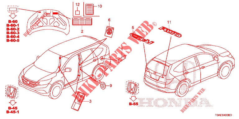 EMBLEMES/ETIQUETTES DE PRECAUTIONS pour Honda CR-V 2.0 S 5 Portes 5 vitesses automatique 2015