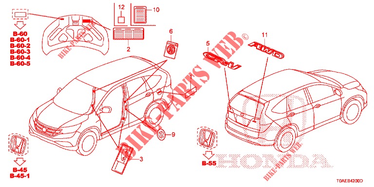 EMBLEMES/ETIQUETTES DE PRECAUTIONS pour Honda CR-V DIESEL 1.6 INNOVA 5 Portes 9 vitesses automatique 2015