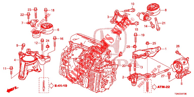 SUPPORTS DE MOTEUR (DIESEL) (2) (AT) pour Honda CR-V DIESEL 1.6 INNOVA 5 Portes 9 vitesses automatique 2015