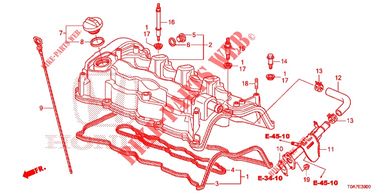 COUVERCLE DE CULASSE (DIESEL) (2.2L) pour Honda CR-V DIESEL 2.2 EXCLUSIVE 5 Portes 6 vitesses manuelles 2013