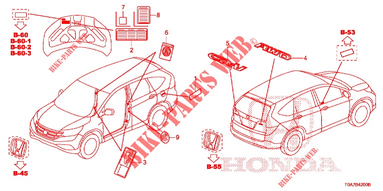 EMBLEMES/ETIQUETTES DE PRECAUTIONS pour Honda CR-V DIESEL 2.2 EXCLUSIVE 5 Portes 6 vitesses manuelles 2013