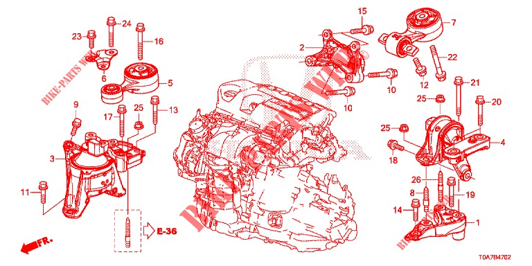 SUPPORTS DE MOTEUR (DIESEL) (2.2L) (MT) pour Honda CR-V DIESEL 2.2 EXCLUSIVE 5 Portes 6 vitesses manuelles 2013