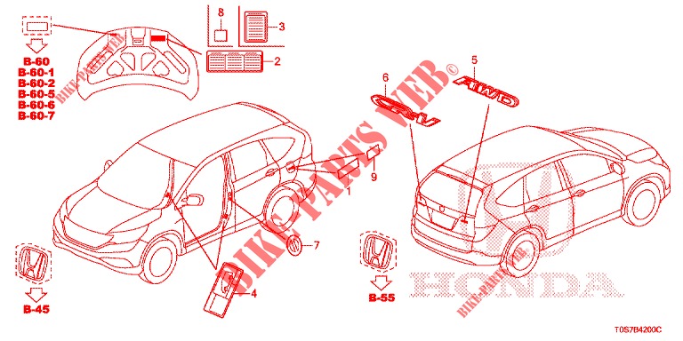EMBLEMES/ETIQUETTES DE PRECAUTIONS pour Honda CR-V DIESEL 1.6 EXECUTIVE NAVI 4WD 5 Portes 6 vitesses manuelles 2016