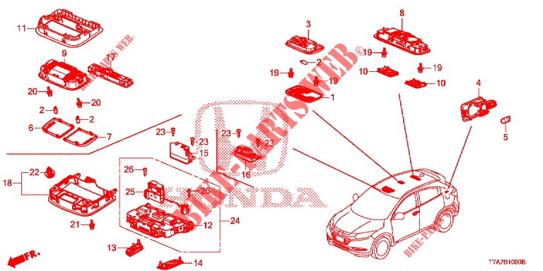 PLAFONNIER pour Honda HR-V 1.5 EXCLUSIVE 5 Portes 6 vitesses manuelles 2017