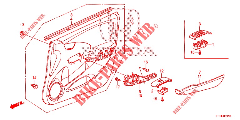 GARNITURE DE PORTE AVANT (LH) pour Honda JAZZ 1.4 SPH 5 Portes 5 vitesses manuelles 2014