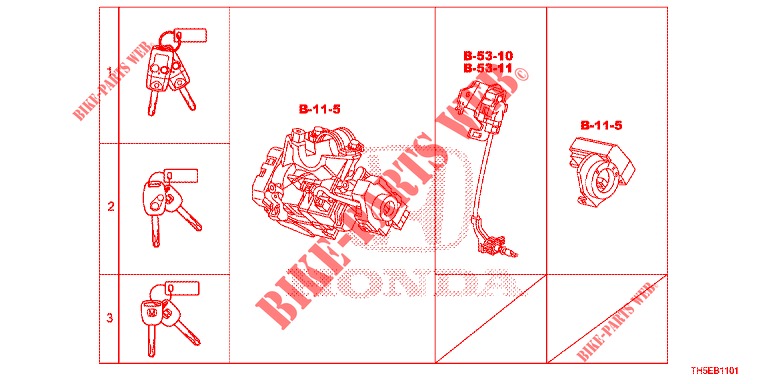 JEU DE BARILLET DE CLE (LH) pour Honda JAZZ 1.4 SPH 5 Portes 5 vitesses manuelles 2014