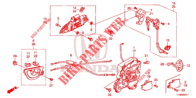 VERROU PORTE AVANT/POIGNEE EXTERNE (2) pour Honda JAZZ 1.4 SPH 5 Portes 5 vitesses manuelles 2014