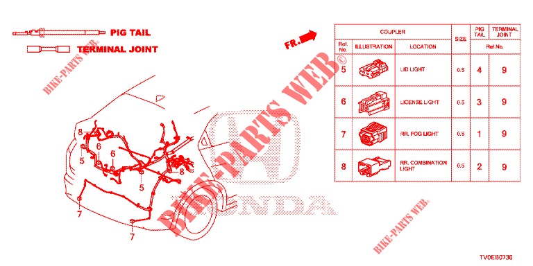 CONNECTEUR ELECTRIQUE (ARRIERE) pour Honda CIVIC 1.4 ELEGANCE 5 Portes 6 vitesses manuelles 2014