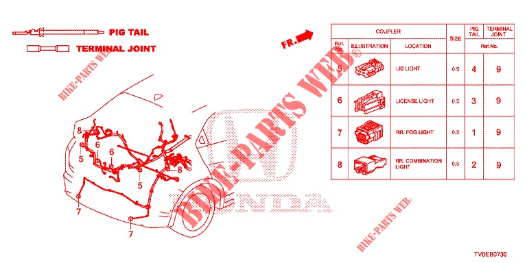 CONNECTEUR ELECTRIQUE (ARRIERE) pour Honda CIVIC 1.4 S 5 Portes 6 vitesses manuelles 2014