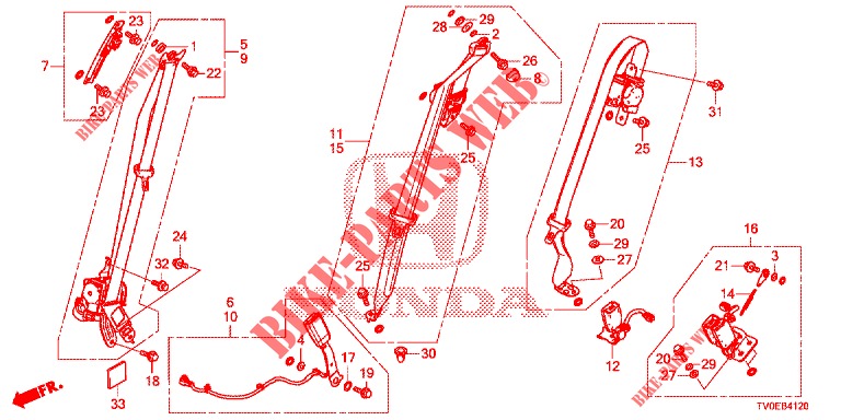 CEINTURES DE SECURITE pour Honda CIVIC DIESEL 1.6 EXECUTIVE 5 Portes 6 vitesses manuelles 2014