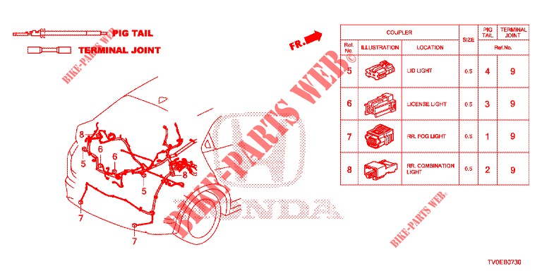 CONNECTEUR ELECTRIQUE (ARRIERE) pour Honda CIVIC DIESEL 1.6 EXECUTIVE 5 Portes 6 vitesses manuelles 2014