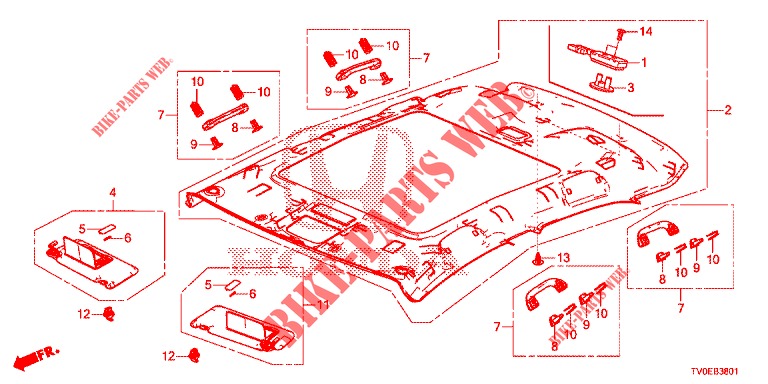 GARNITURE DE PLAFOND (TOIT VERRE) pour Honda CIVIC DIESEL 1.6 EXECUTIVE 5 Portes 6 vitesses manuelles 2014