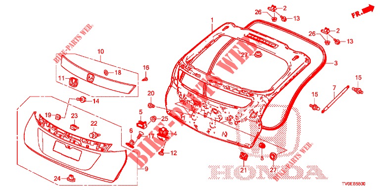 HAYON ARRIERE pour Honda CIVIC DIESEL 1.6 EXECUTIVE 5 Portes 6 vitesses manuelles 2014