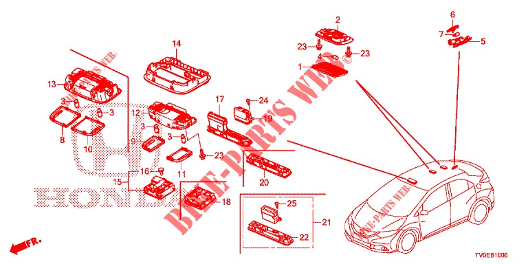 PLAFONNIER pour Honda CIVIC DIESEL 1.6 EXECUTIVE 5 Portes 6 vitesses manuelles 2014