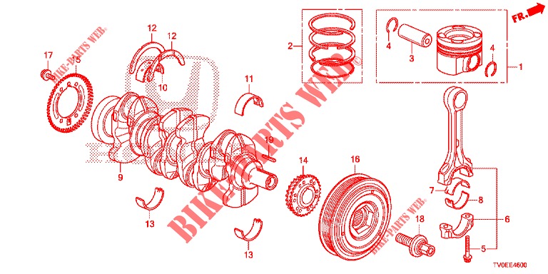 VILEBREQUIN/PISTON (DIESEL) pour Honda CIVIC DIESEL 1.6 EXECUTIVE 5 Portes 6 vitesses manuelles 2014