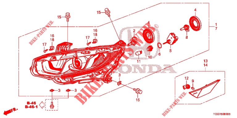 PROJECTEUR (HALOGENE) pour Honda CIVIC 1.5 PRESTIGE 5 Portes 6 vitesses manuelles 2018