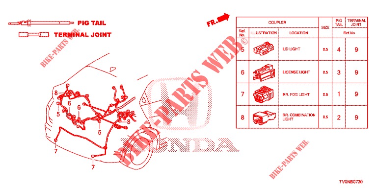 CONNECTEUR ELECTRIQUE (ARRIERE) pour Honda CIVIC DIESEL 1.6 COMFORT 5 Portes 6 vitesses manuelles 2016