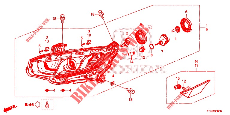 PROJECTEUR (HALOGENE) pour Honda CIVIC DIESEL 1.6 MID 5 Portes 9 vitesses automatique 2018