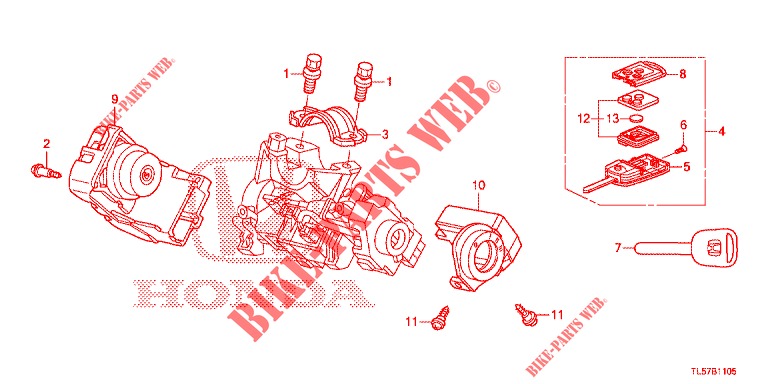 COMPOSANTS DE CYLINDRE DE CLE pour Honda ACCORD TOURER 2.4 S 5 Portes 5 vitesses automatique 2014