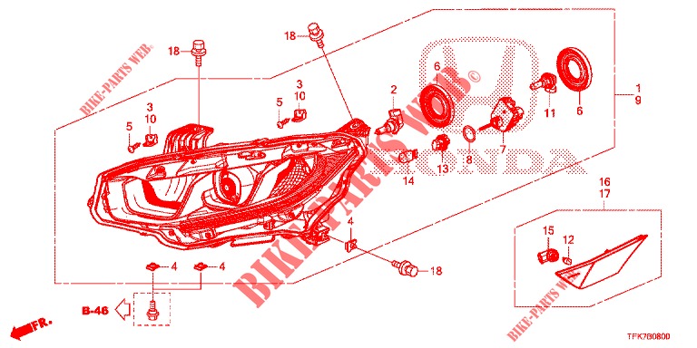 PROJECTEUR (HALOGENE) pour Honda CIVIC DIESEL 1.6 MID 4 Portes 9 vitesses automatique 2018