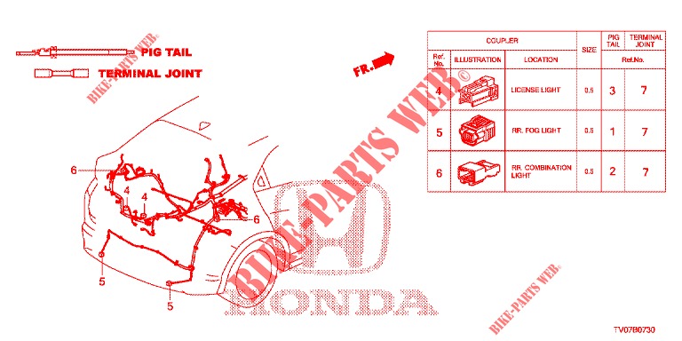 CONNECTEUR ELECTRIQUE (ARRIERE) pour Honda CIVIC DIESEL 1.6 S 5 Portes 6 vitesses manuelles 2013