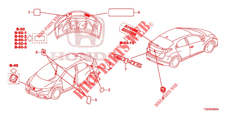 EMBLEMES/ETIQUETTES DE PRECAUTIONS pour Honda CIVIC DIESEL 1.6 S 5 Portes 6 vitesses manuelles 2013