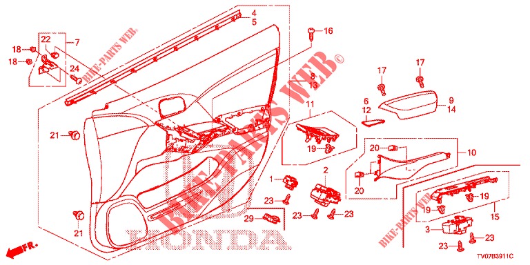 GARNITURE DE PORTE AVANT (RH) pour Honda CIVIC DIESEL 1.6 S 5 Portes 6 vitesses manuelles 2013