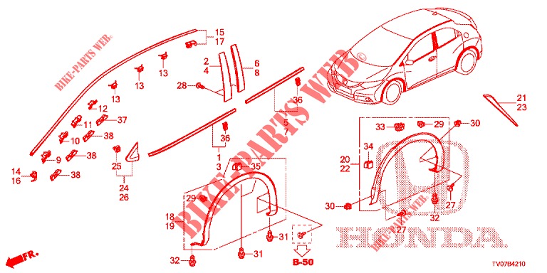 MOULAGE/PROTECTION pour Honda CIVIC DIESEL 1.6 S 5 Portes 6 vitesses manuelles 2013