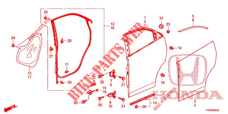 PANNEAUX PORTE ARRIERE pour Honda CIVIC DIESEL 1.6 S 5 Portes 6 vitesses manuelles 2013