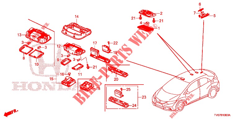 PLAFONNIER pour Honda CIVIC DIESEL 1.6 S 5 Portes 6 vitesses manuelles 2013