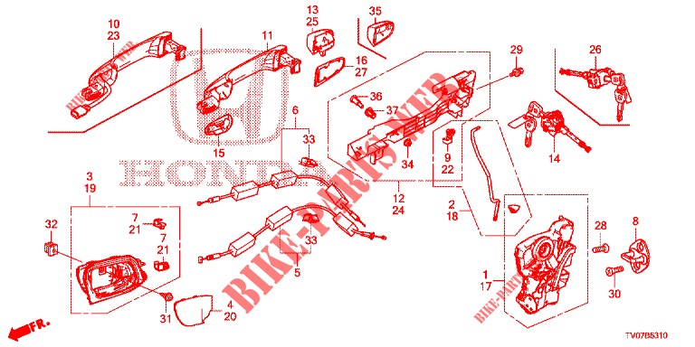 SERRURES DE PORTE AVANT/POIGNEE EXTERNE pour Honda CIVIC DIESEL 1.6 S 5 Portes 6 vitesses manuelles 2013