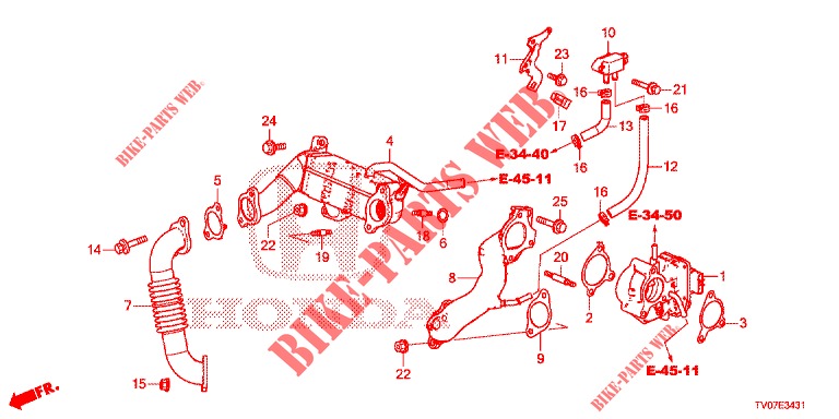 SOUPAPE RECIRC. GAZ ECHAPP. BOUCLE BASSE PRESSION (DIESEL) (1.6L) pour Honda CIVIC DIESEL 1.6 S 5 Portes 6 vitesses manuelles 2013