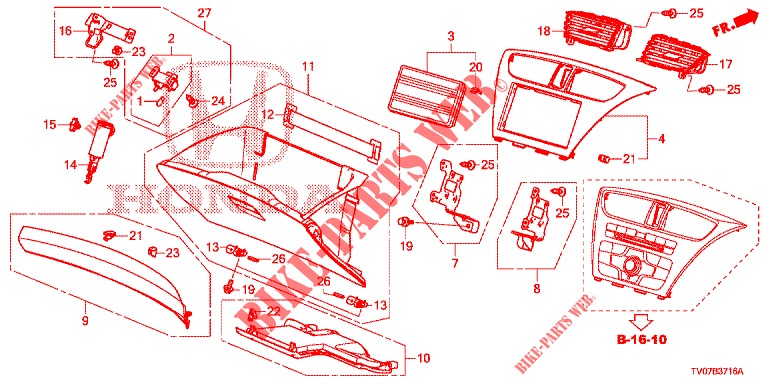 GARNITURE D'INSTRUMENT (COTE DE PASSAGER) (RH) pour Honda CIVIC 1.8 EX 5 Portes 5 vitesses automatique 2013