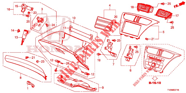 GARNITURE D'INSTRUMENT (RH) pour Honda CIVIC 1.4 S 5 Portes 6 vitesses manuelles 2016