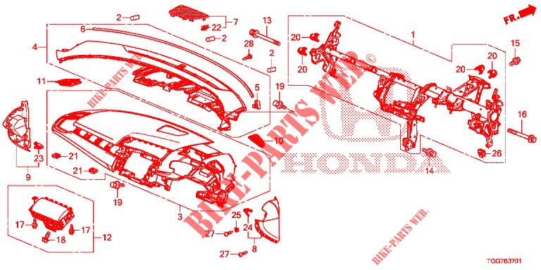 PANNEAU D'INSTRUMENT (RH) pour Honda CIVIC 1.0 MID 5 Portes full automatique 2018
