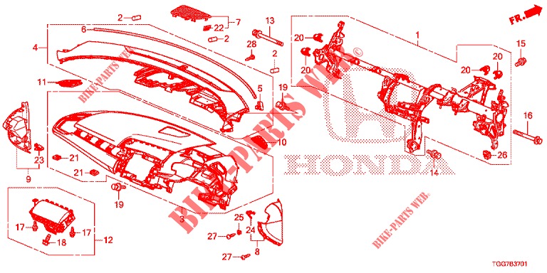 PANNEAU D'INSTRUMENT (RH) pour Honda CIVIC 1.0 S 5 Portes full automatique 2018