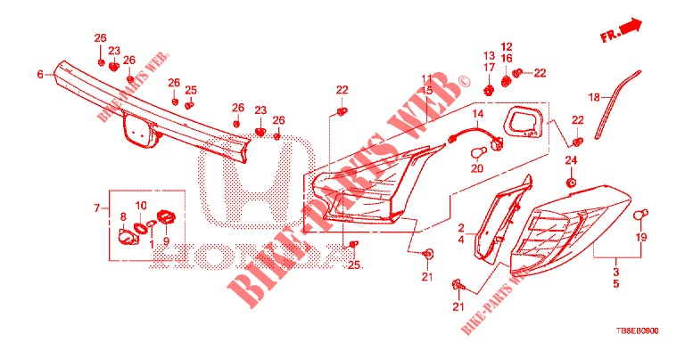 FEU ARRIERE/FEU D'IMMATRICULATION pour Honda CIVIC TOURER 1.8 ES 5 Portes 5 vitesses automatique 2015