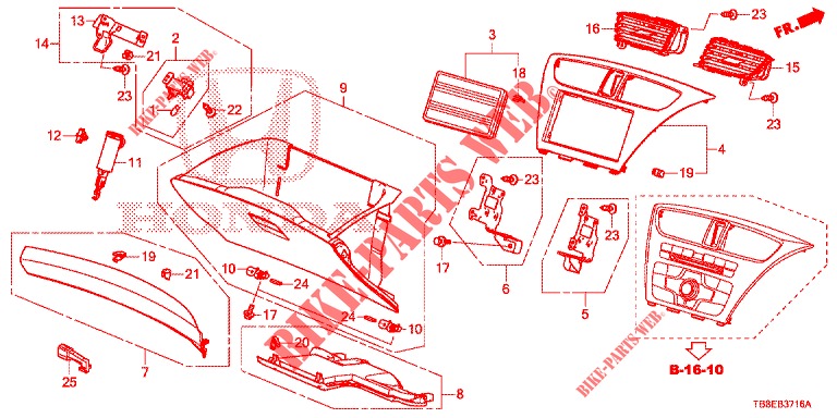 GARNITURE D'INSTRUMENT (COTE DE PASSAGER) (RH) pour Honda CIVIC TOURER 1.8 ES 5 Portes 5 vitesses automatique 2015