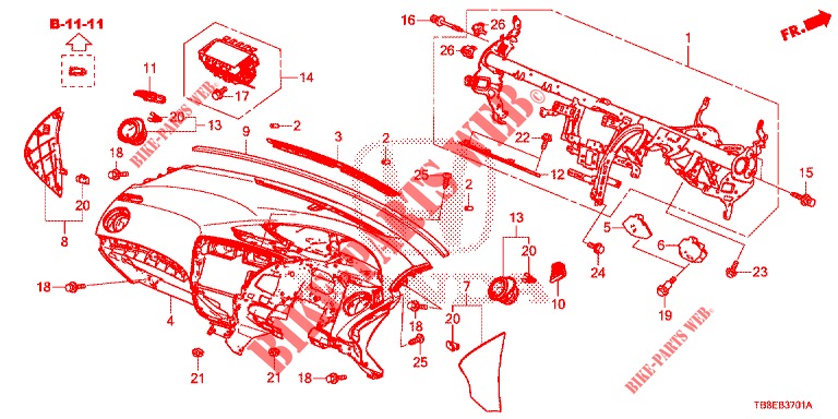 PANNEAU D'INSTRUMENT (RH) pour Honda CIVIC TOURER 1.8 ES 5 Portes 5 vitesses automatique 2015