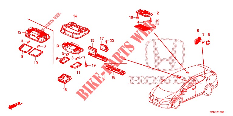 PLAFONNIER pour Honda CIVIC TOURER 1.8 ES 5 Portes 5 vitesses automatique 2015
