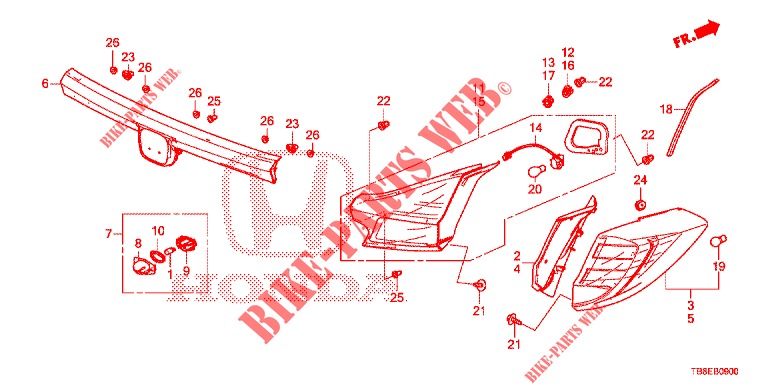 FEU ARRIERE/FEU D'IMMATRICULATION pour Honda CIVIC TOURER 1.8 EXGT 5 Portes 5 vitesses automatique 2016