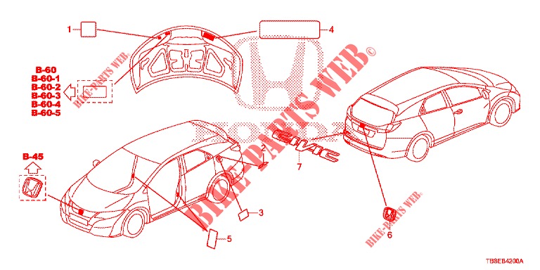 EMBLEMES/ETIQUETTES DE PRECAUTIONS pour Honda CIVIC TOURER 1.8 SE 5 Portes 6 vitesses manuelles 2015